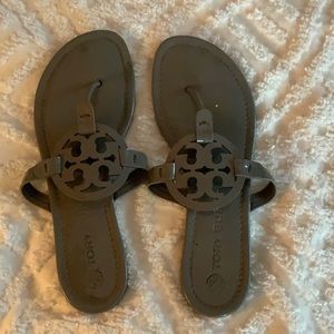 Tory Burch gray patent sandal, size 9